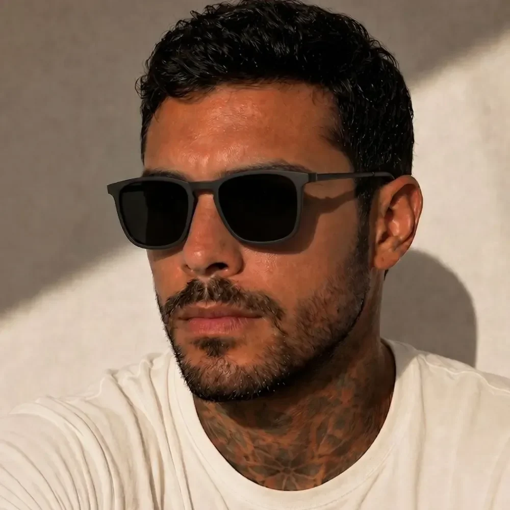 Óculos De Sol Masculino Moderno Estiloso Casual Uv Premium Quadrado Preto