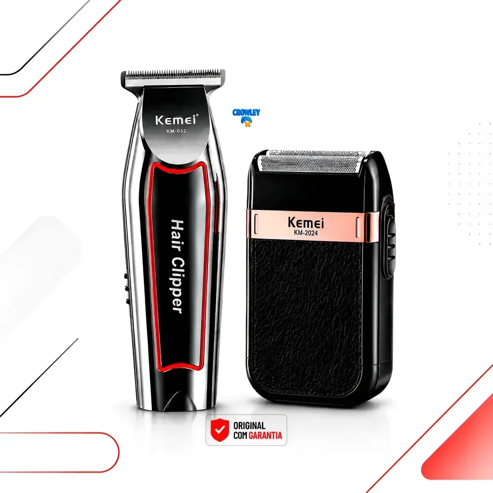 Kit Maquina Acabam. Corte Cabelo Barba Kemei-032 Shaver-2024 Prateado 127/220v