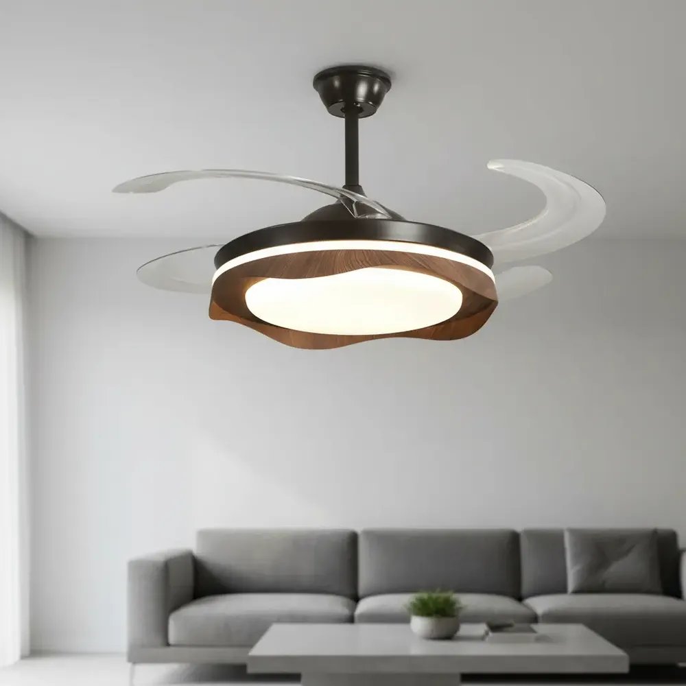 Ventilador De Teto Retrátil Silencioso 78w Led Dimerizavel 1.06 M 50 Hz/60 Hz Preto 127/220v Transparente Plástico 4