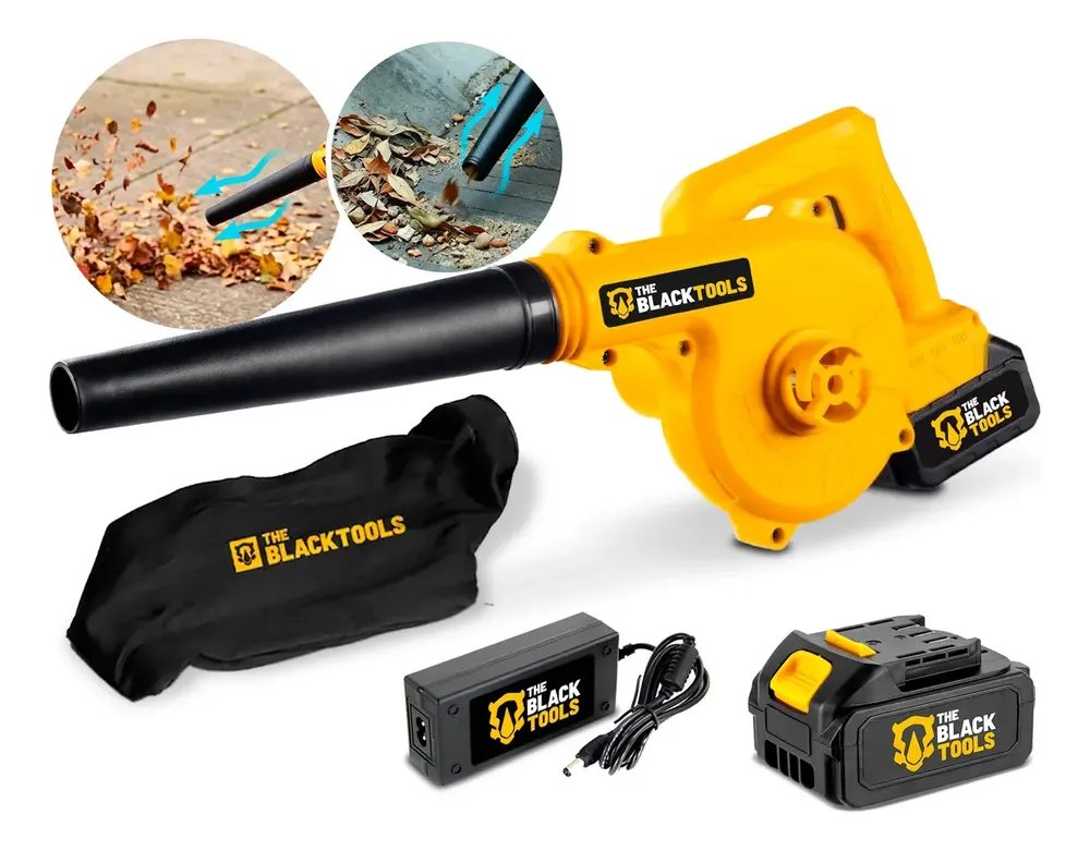 Soprador De Folhas The Black Tools Tcb21b A Bateria Aspirador Elétrico Com Saco Coletor Cor Amarelo e Preto