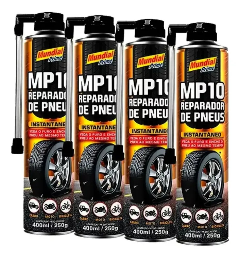 4x Spray Reparador De Pneu Furado Mp10 Mundial Prime 400ml