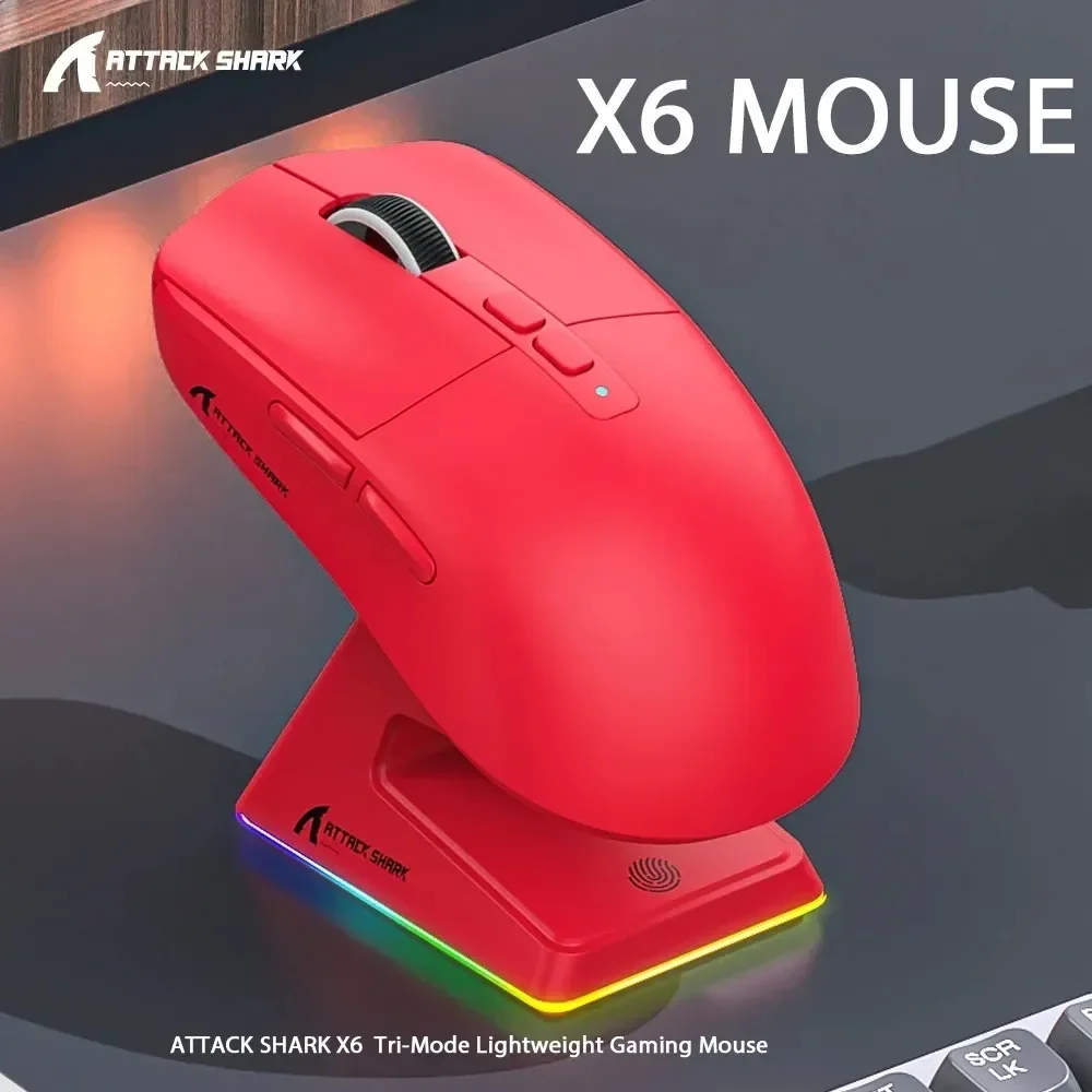 Mouse Gamer Sem Fio Attack Shark X6 Tri Mode Red