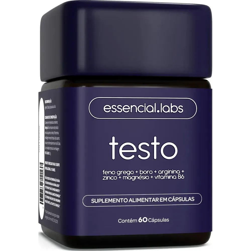 Testo Essencial - Fórmula Exclusiva Com Feno Grego + Boro + Arginina + Zma + Vitamina B6 - Precursor Da Testosterona - 60 Cápsulas Sem Sabor