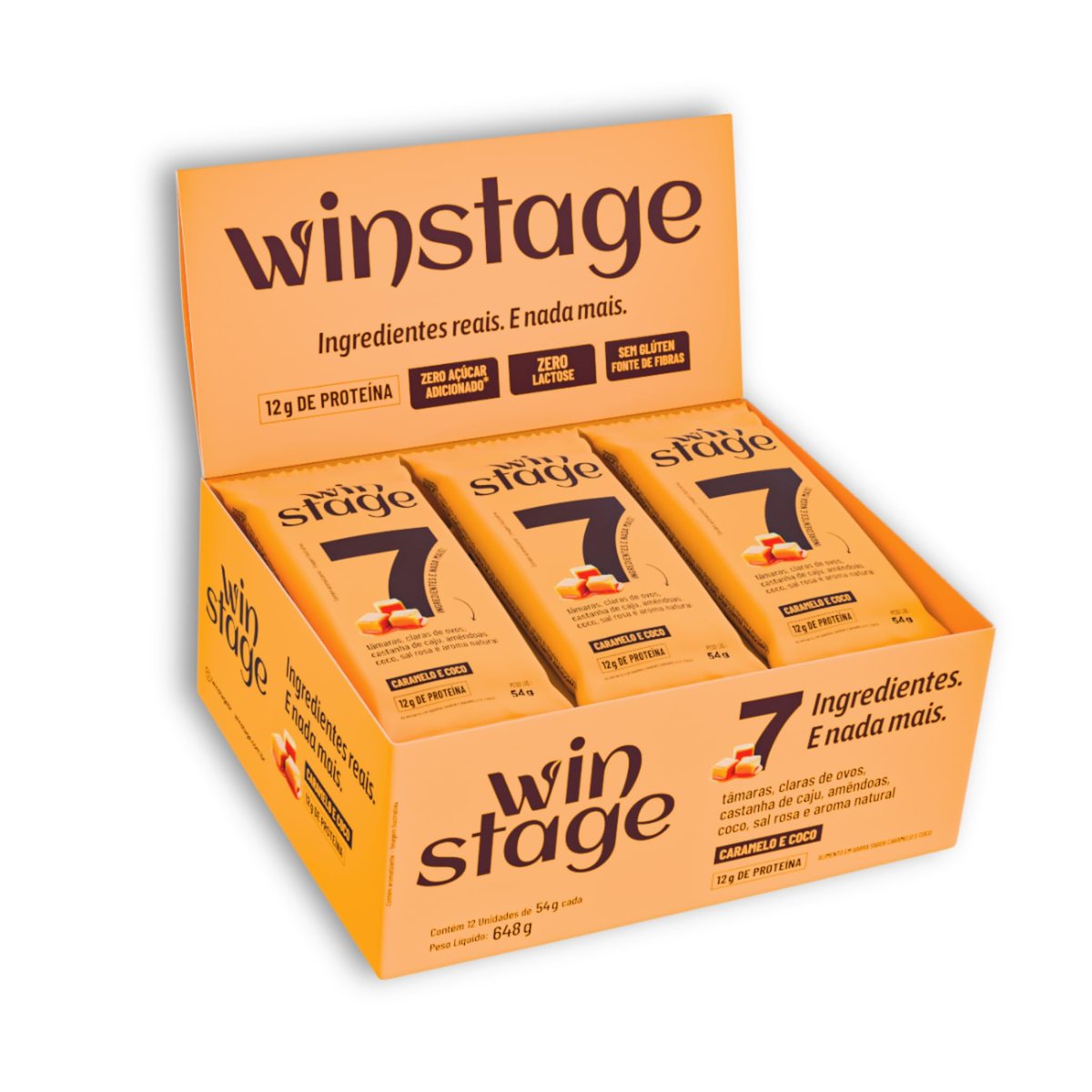 Barra de Proteína Sabor Caramelo e Coco WinStage - Caixa 12 Unid.