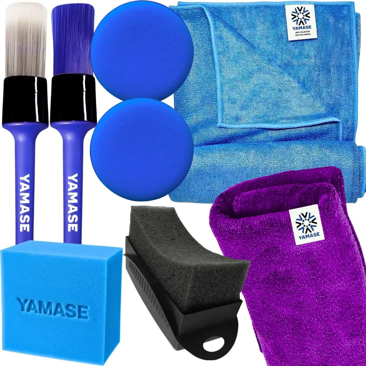 Kit Acessórios Para Detalhamento Automotivo Aplicador de Espuma Pano Microfibra 40x40cm Toalha Secagem 50x90cm Pinceis Yamase Aplicador de Pretinho Detailer ou Sigma