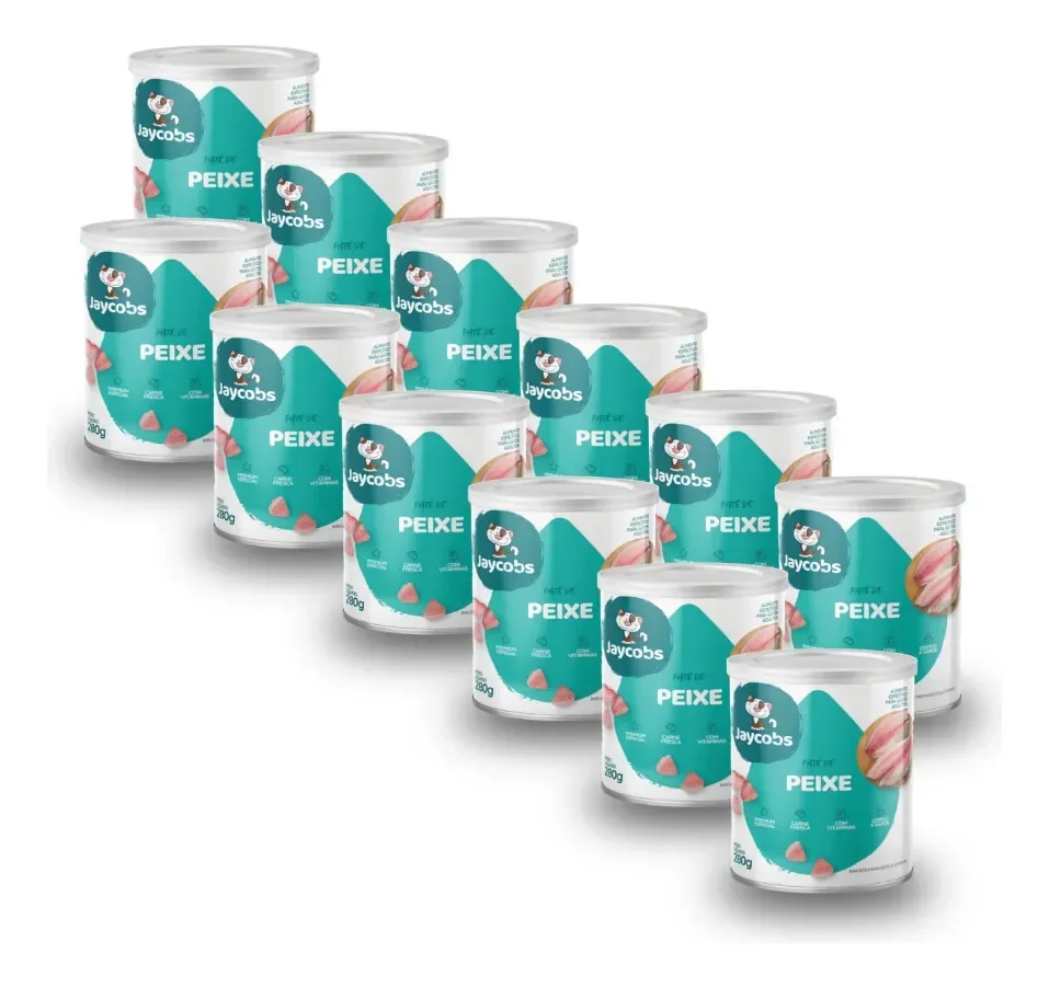 12 Ração Úmida Natural Lata Jaycobs Patê Peixe Gatos 280g
