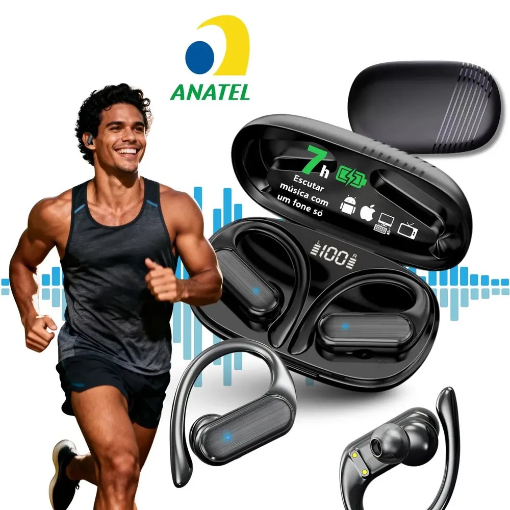 Fone de Ouvido JSKJ TWS AD-A520 Bluetooth Esportivo com ANC e Gancho