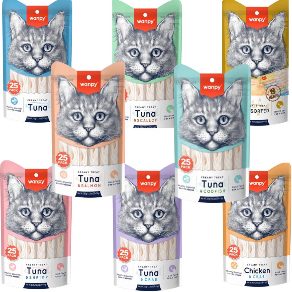 Petisco Para Gatos Wanpy Creamy Sabores Sortidos Pacote Com 25 tubos 14gx25 350g