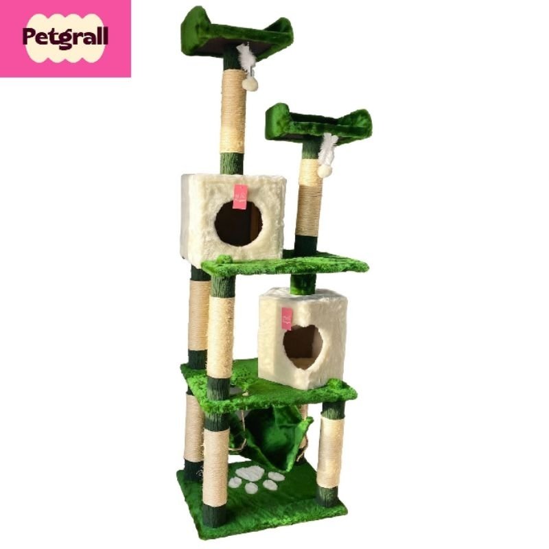 Arranhador Gigante 1,96m para Gatos com 2 Tocas, Rede e Sisal | Torre Casinha Petgrall