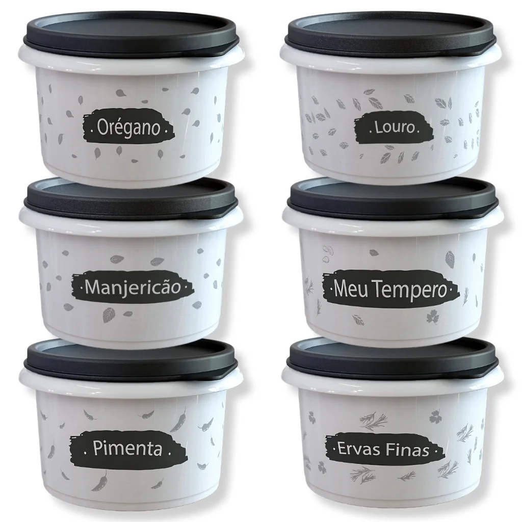 Kit 6 Potes Porta Temperos 180ml Herméticos Tampa Vedação Reforçada Empilhável Material Premium
