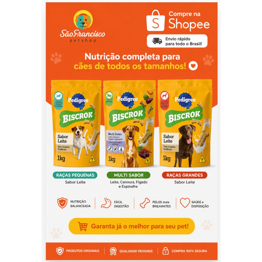 Pedigree Biscrok 1kg para Cães Adultos | Raças Pequenas, Raças Grandes e Multi Sabor | Escolha o sabor