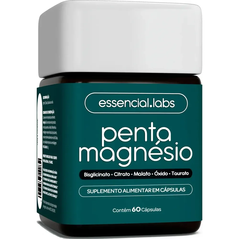 PENTA MAGNÉSIO - Bisglicinato + Dimalato + Citrato + Taurato + Óxido de Magnésio - A Combinação Perfeita de 5 Magnésios com Máxima Pureza e Biodisponibilidade - 60 Cápsulas