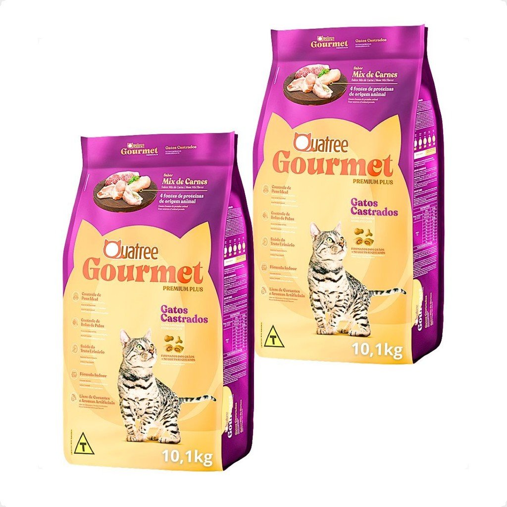 Kit 2 Ração Quatree Gourmet Gatos Castrados Mix de Carnes - 10,1Kg