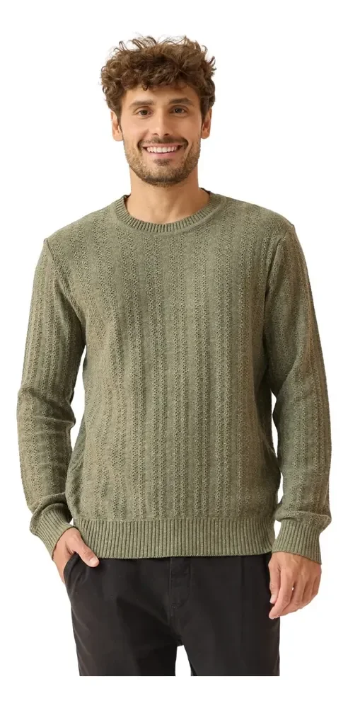 Suéter Masculino Texturizado De Tricot Turim Opus Verde Gg