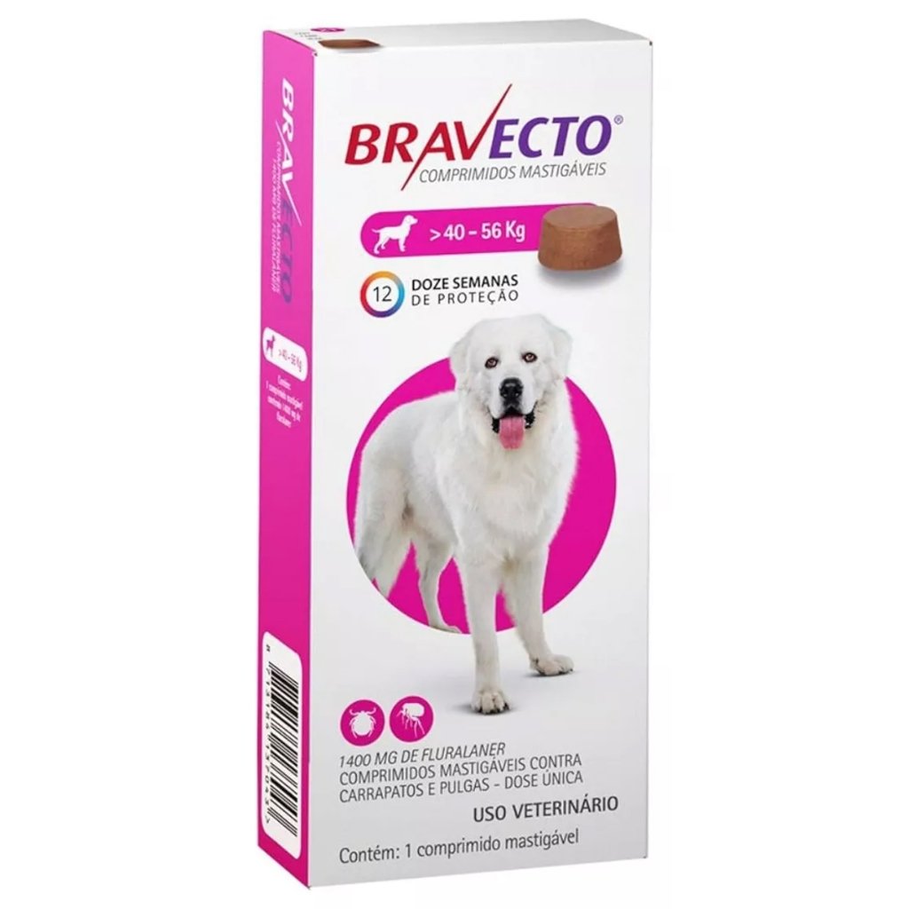 Antipulgas e Carrapatos Para Cães Bravecto 40kg a 56kg 1400mg MSD