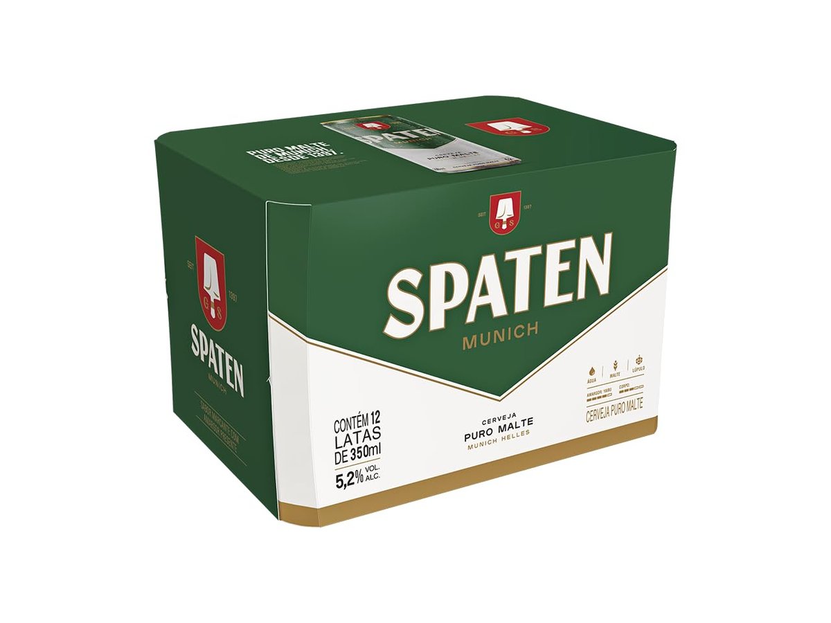 Cerveja Spaten, Puro Malte, Lata 350ml, Pack com 12 unidades