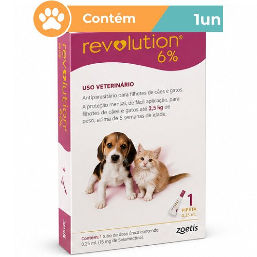 Revolution 6% 0,25ml Filhotes Cães e Gato até 2,5kg 1 Pipeta
