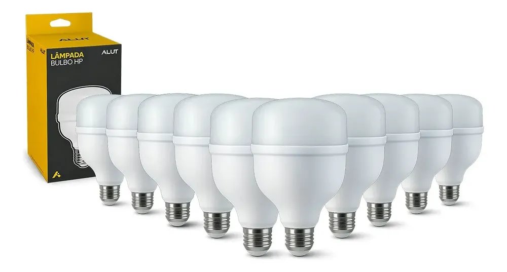 Kit 10 Lâmpadas LED Bulbo 20W Alta Potência Branco Frio 6500K Bivolt E27 - Super Bulbo Econômica 1600 Lúmens Ideal Comércio Garagens Casa