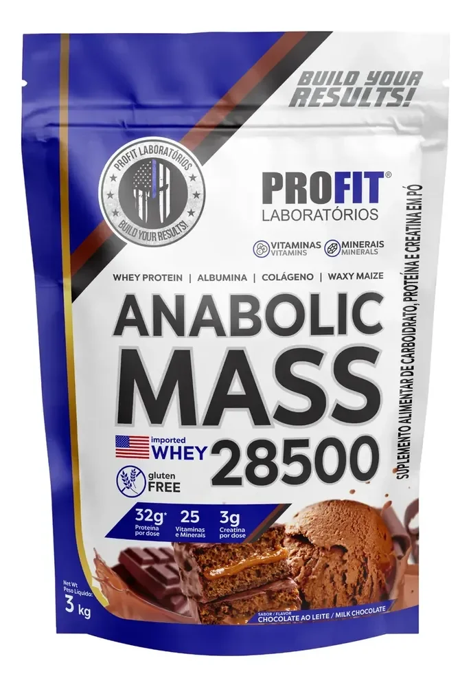 Hipercalórico Anabolic Mass 28500 3kg Profit Labs Sabor Chocolate