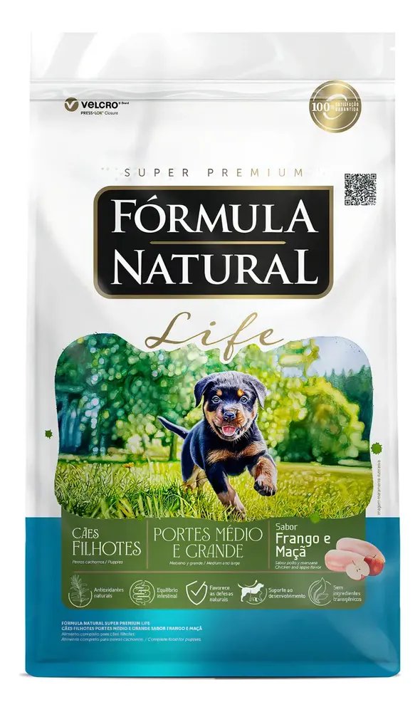 Ração para Cães Filhote Super Premium Fórmula Natural Life Raças Média e Grande 15kg