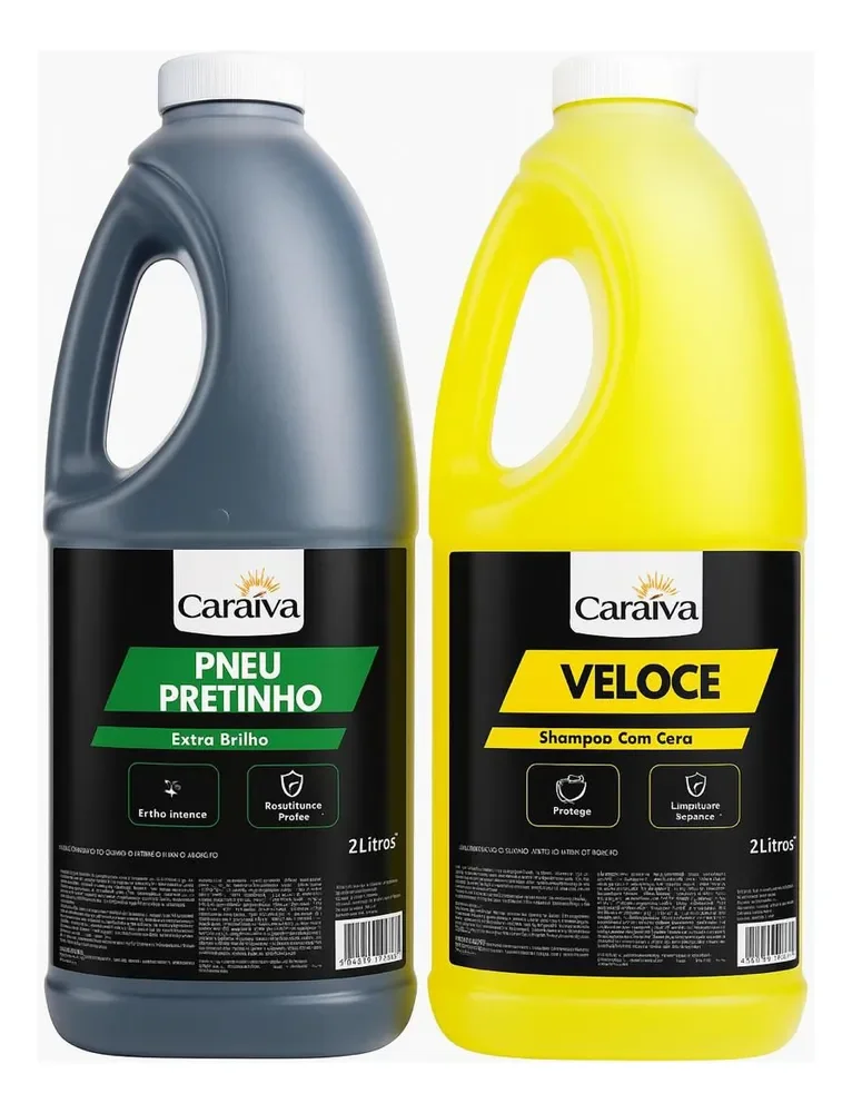 Kit Lavagem Automotiva Caraíva Shampoo Com Cera 2L + Pneu Pretinho Extra Brilho 2 Litros Biodegradável