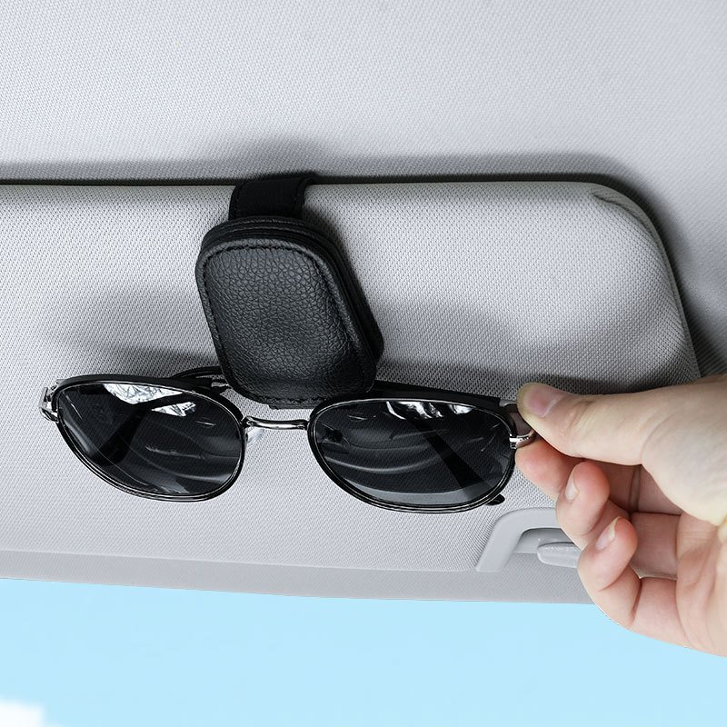 Suporte de Óculos para Carro Porta Óculos Clipe Magnético em Couro PU p/ Viseira Veicular Universal