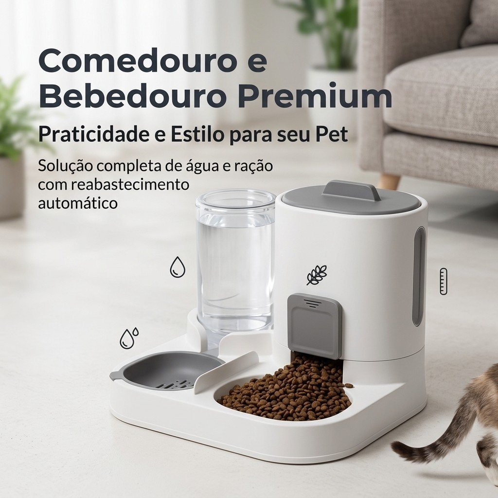 Bebedouro e Comedouro Automático Cães e Gatos 2 em 1 para  | Filtro 3 Etapas Controle de quantidade