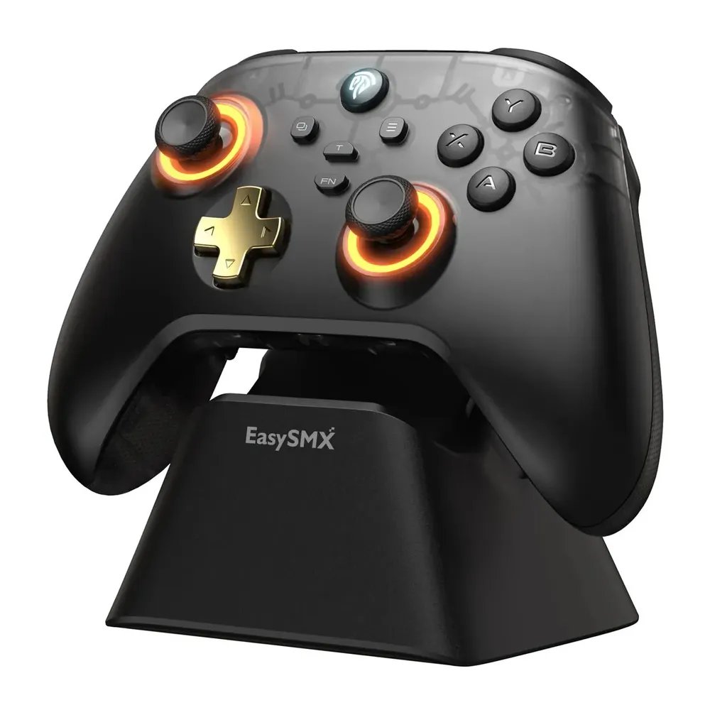 Controle sem fio EasySMX D05 com base de carregamento, gamepad multiplataforma para PC, Switch, celular e Smart TV, preto.