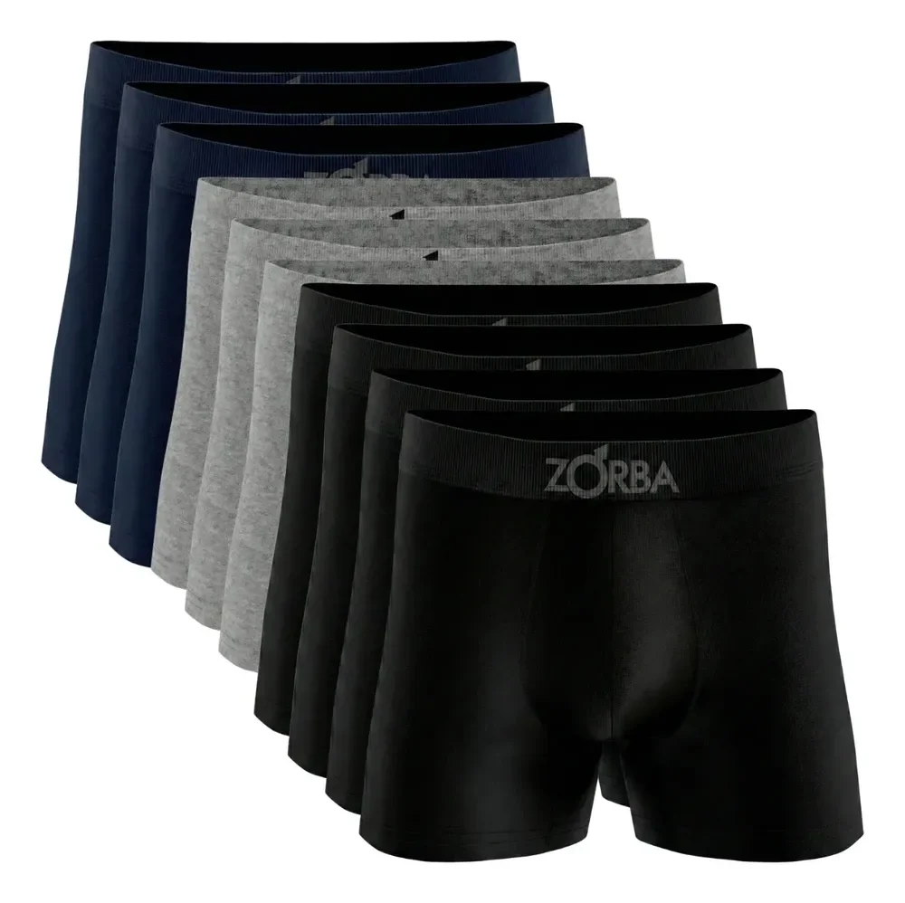 Kit 10 Cuecas Boxer Zorba Box Algodão Sem Costura Original 3 Marinhos - 3 Mesclas - 4 Pretos Confortável Respirável Gg ( 50 - 52 ) Cueca Box Cueca Algodão Cueca Sem Costura