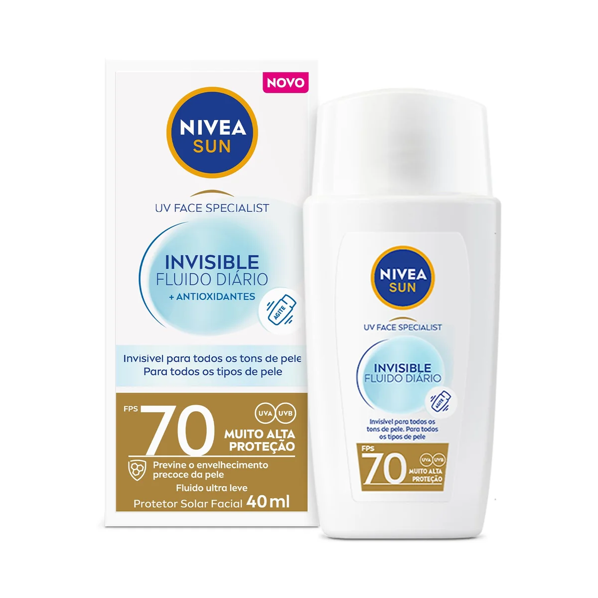 NIVEA SUN Protetor Solar Facial Fluido UV Face Specialist Invisible FPS 70 40ml, Muito Alta Proteção UVA/UVB, Invisível em Todos os Tons, Textura Ultraleve, Cuidado Diário