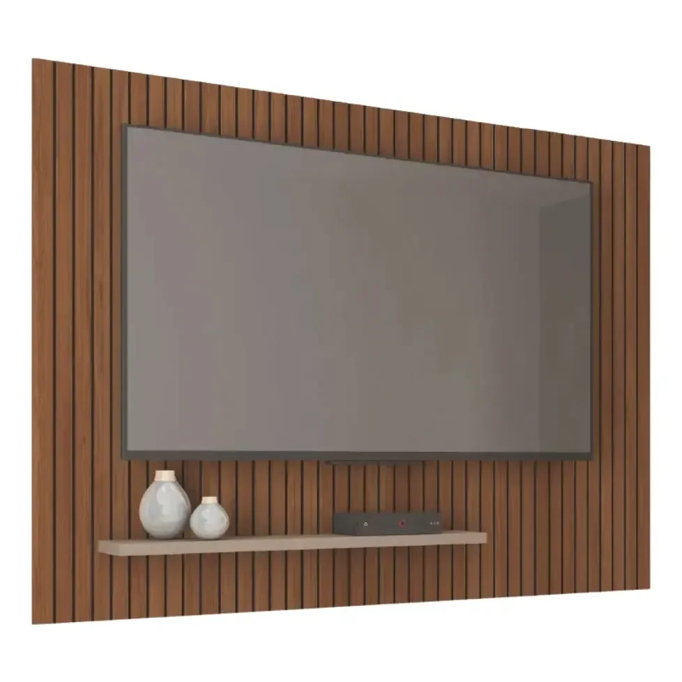 Painel Para Tv Até 75 Polegadas 1,80m Ripado Com Prateleira França Fendi / Havana Caemmun