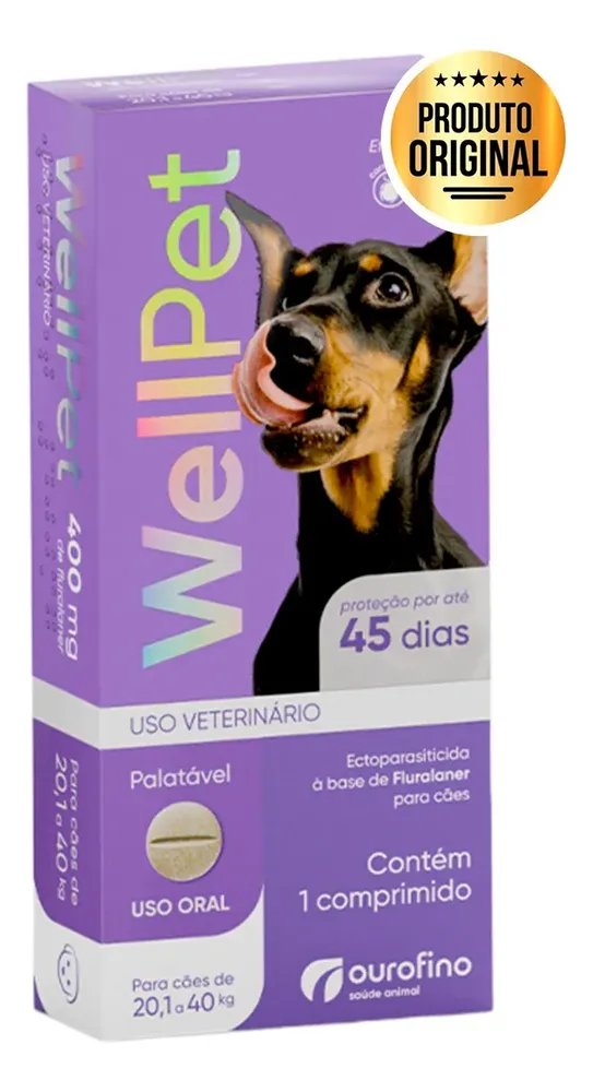 Antipulgas Ourofino Wellpet 400mg Cães 20,1 A 40kg 1 Compr