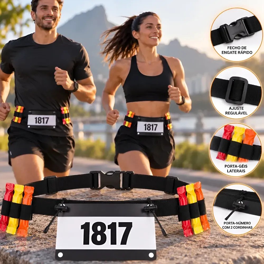 Cinto Porta Numero Para Corrida Triathlon Ciclismo Carbo Gel Preto