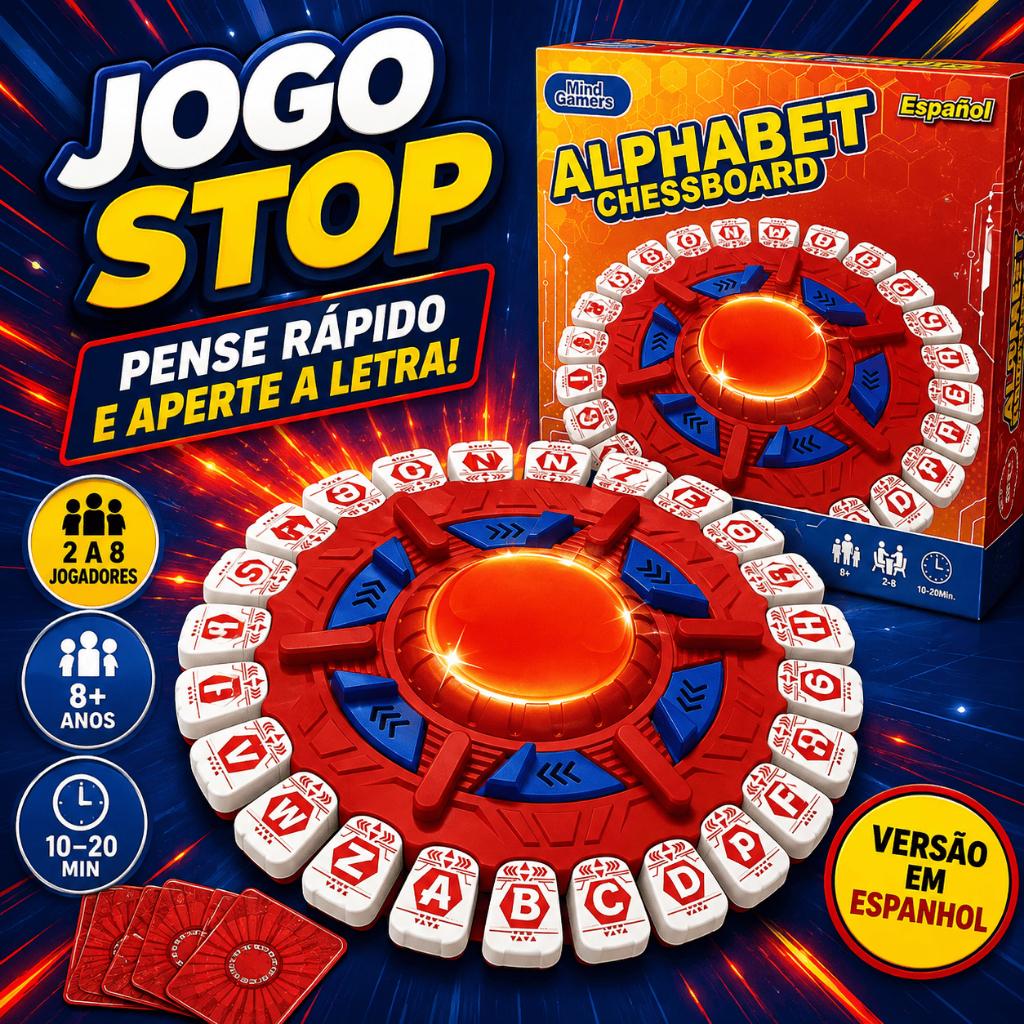 Jogo Stop Alfabeto Eletrônico com Temporizador para 2 a 8 Jogadores – Versão em Espanhol