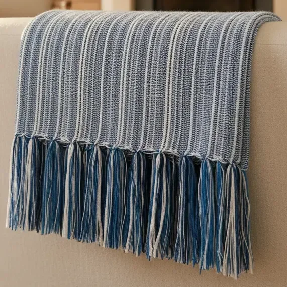 Manta De Sofa Grande Decoração Luxo Tear Mineiro Xale Cama Azul Colorida