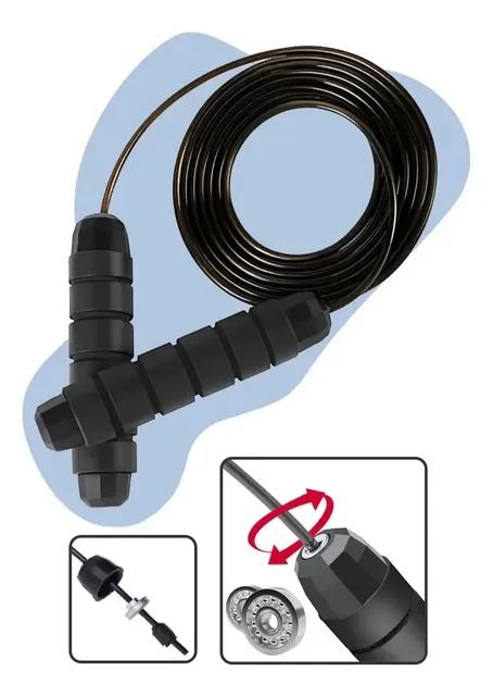 Corda De Pular Speed Rope 3m Profissional Academia Cross Fit Com Rolamento Duplo Cabo De Aço E Pegadores Emborrachados Ajustável Preto