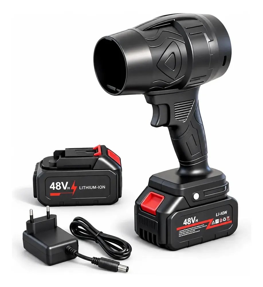 Soprador Turbo Portátil OUHAI 48V 1050 W com 2 Baterias de 2 Ah 210 km/h Preto