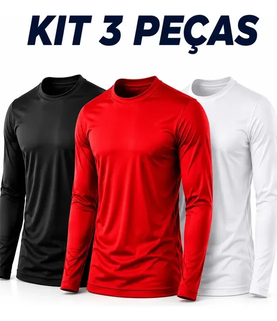 Kit Camisa Masculina Segunda Pele Proteção Solar Uv Dry Fit