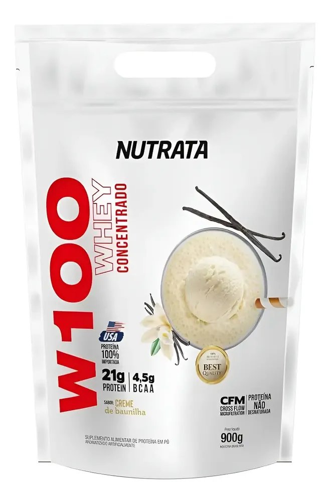 W100 Nutrata Whey Protein 100% Concentrado 900g - Sabor Baunilha