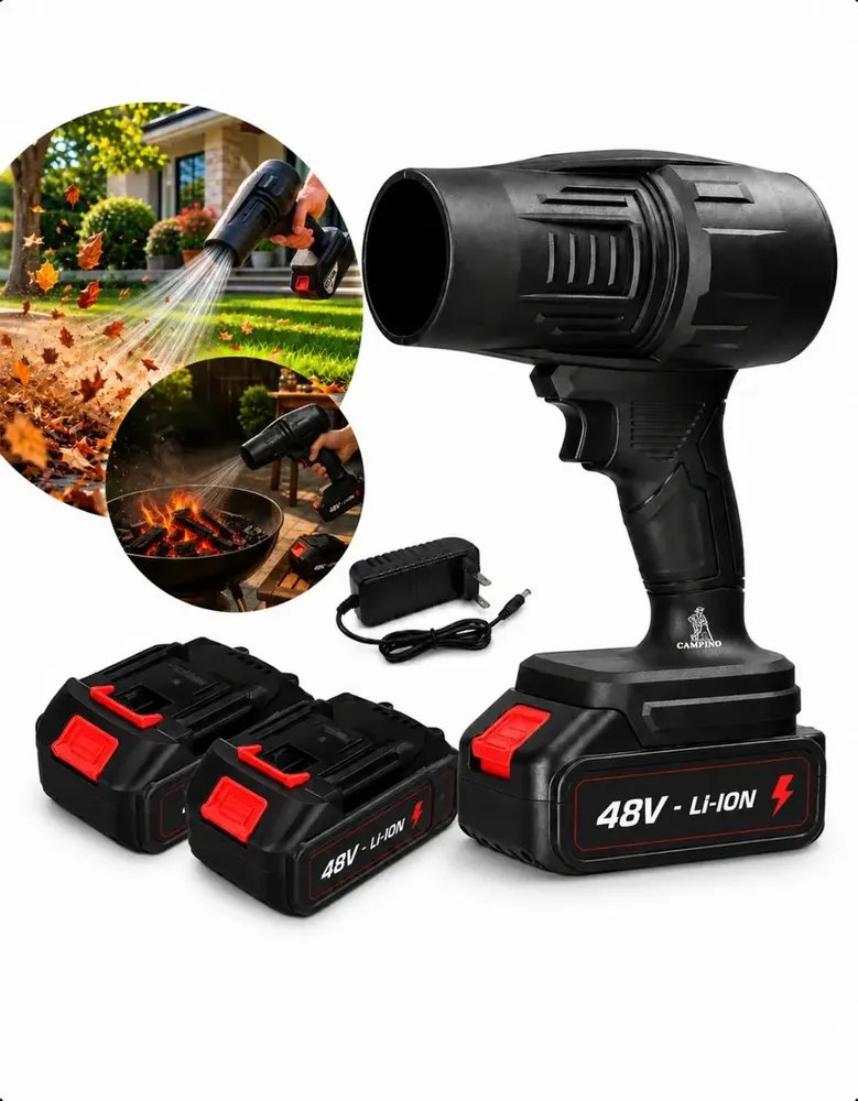 Soprador De Ar 48v 2 Baterias Potente Turbo Portátil Sem Fio Elétrico Recarregável Folhas Pó Profissional Bivolt Limpeza Alta Potência Forte Carro Garagem Jardim Oficina Quintal Churrasqueira Premium