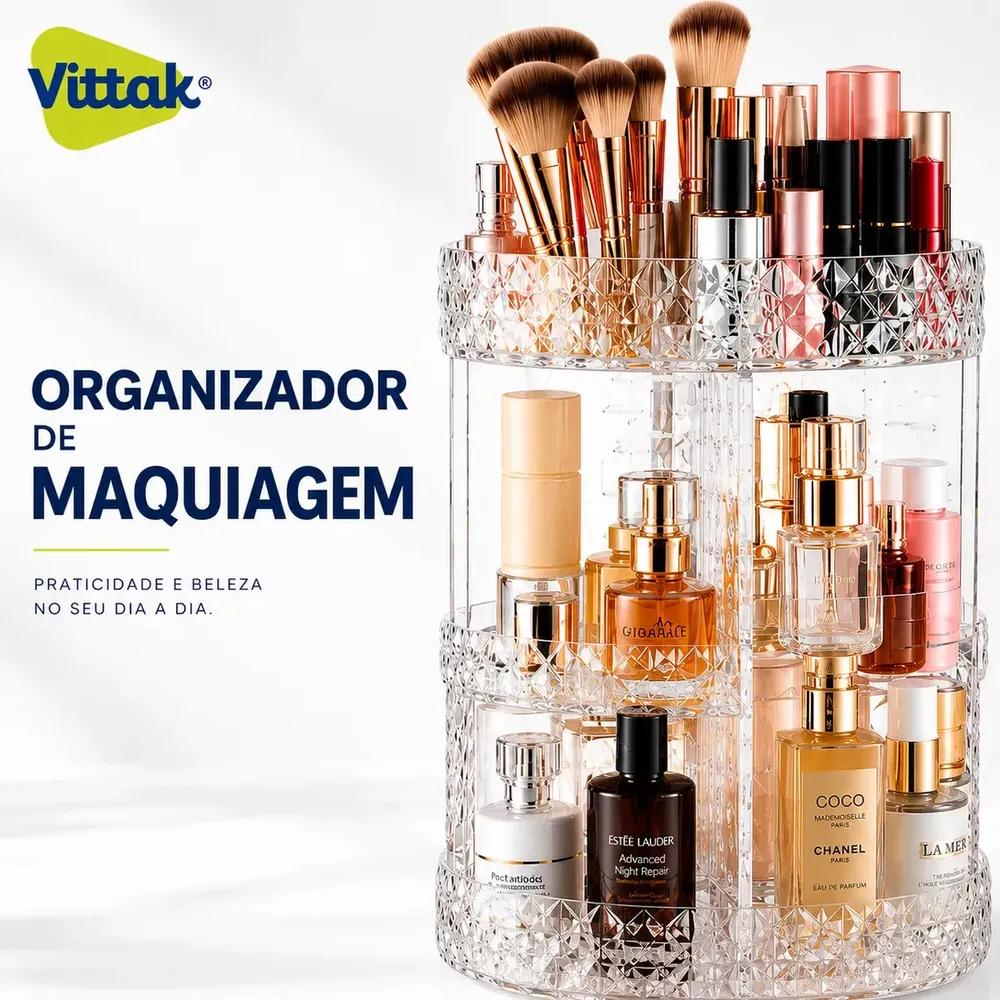 Vittak Organizador Maquiagem Cosméticos Batom Acrílico Giratório 360º Ajustável