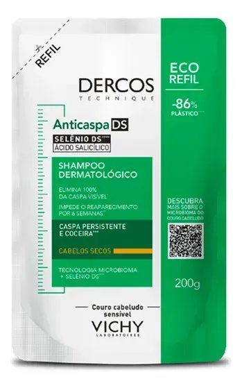 Shampoo Anticaspa Cabelos Secos com Selênio DS, Dercos DS Vichy, Refil 200g