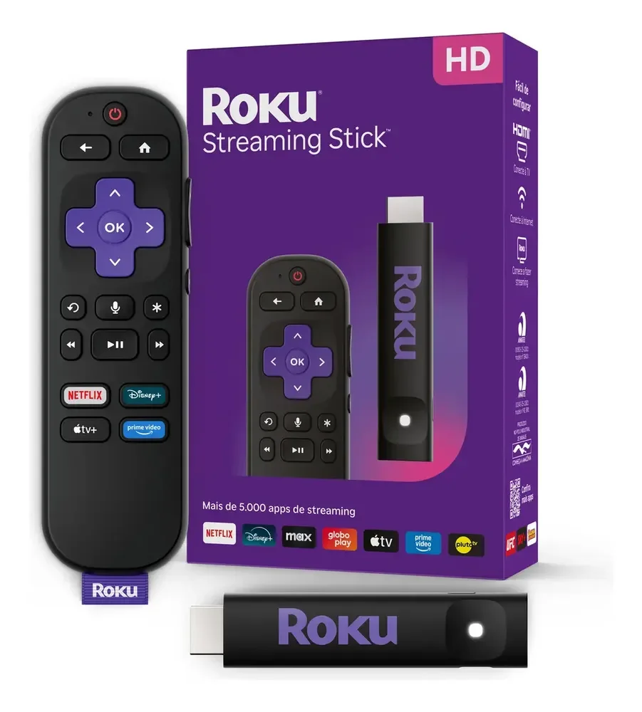 Roku Streaming Stick 2025 Para Tv Hd/fhd Controle Por Voz Preto De Voz 3ª geração 3840BR