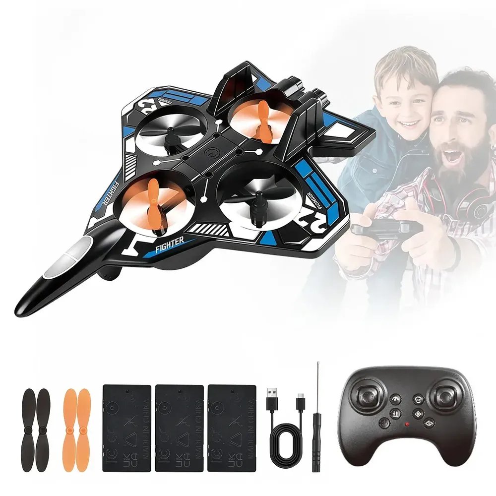 Drone Fallove Avião de Controle Remoto Caça Jato com Luzes e 3 Baterias