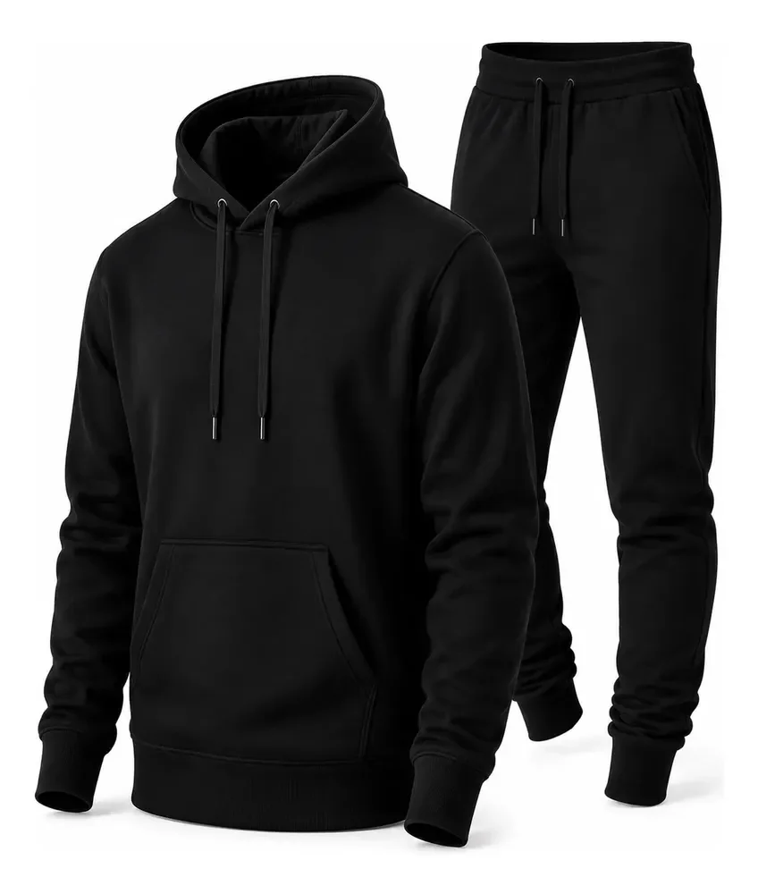 Conjunto Calça E Blusa De Moletom Liso Masculino Unissex P Preto