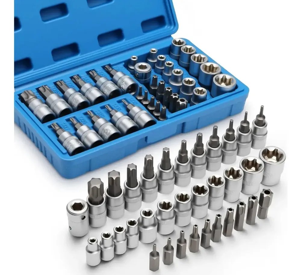 Kit Jogo Soquetes Torx 34 Peças Macho Femea 1/4 E 3/8 Aço