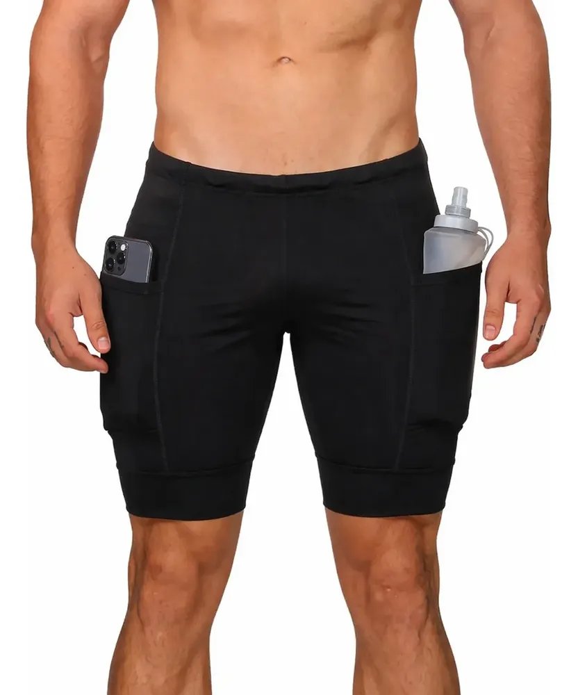 Bermuda Masculina Compressão Para Corrida Com Bolso Lateral Preto G