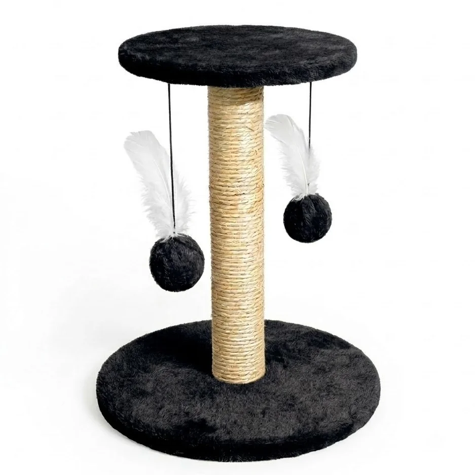 Arranhador Para Gatos Com Poste De Sisal Base Dupla Brinquedo Bolinha E Pena