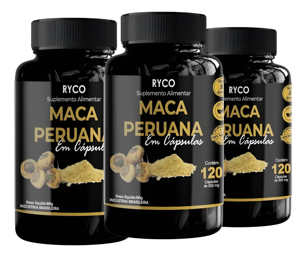 3x Maca Peruana 120 Cápsulas Original- Envio Já Sem Sabor Sem Sabor
