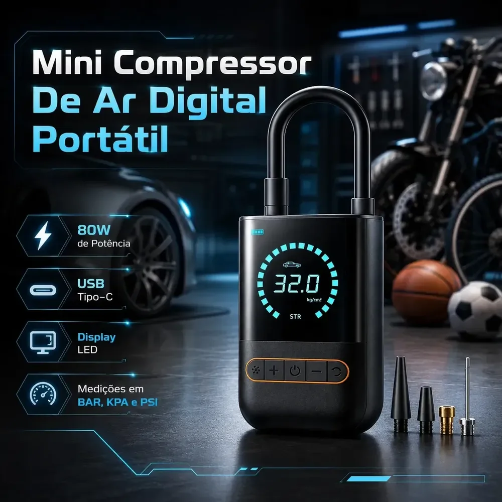 Mini Compressor De Ar Digital Para Pneus Carro Moto Bike 150psi Recarregável 4000mah